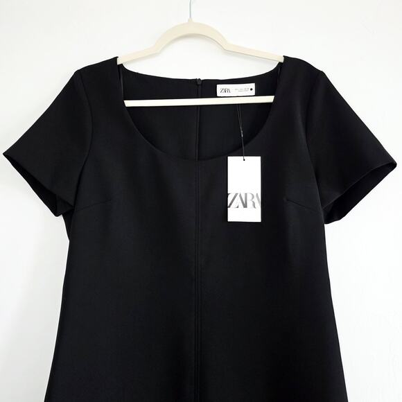 Zara ZW Collection Black Short Sleeve Round Neck A Line Mini Dress Size Large - Picture 5 of 6